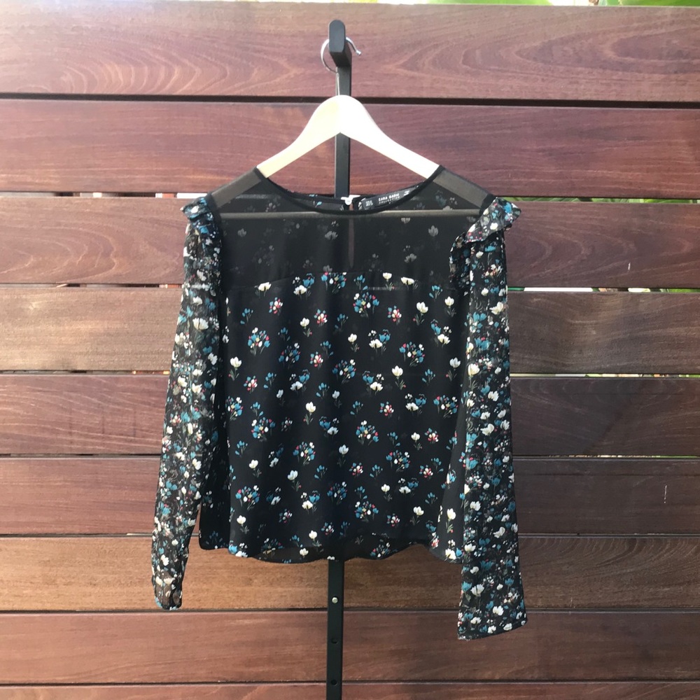 Zara Chiffon Blouse with Small Floral Print